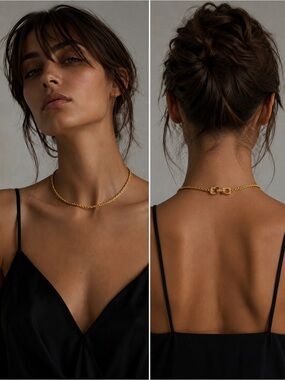 GIVENCHY Vintage Paris New York Gold-Plated Rope Chain Choker Necklace 15”